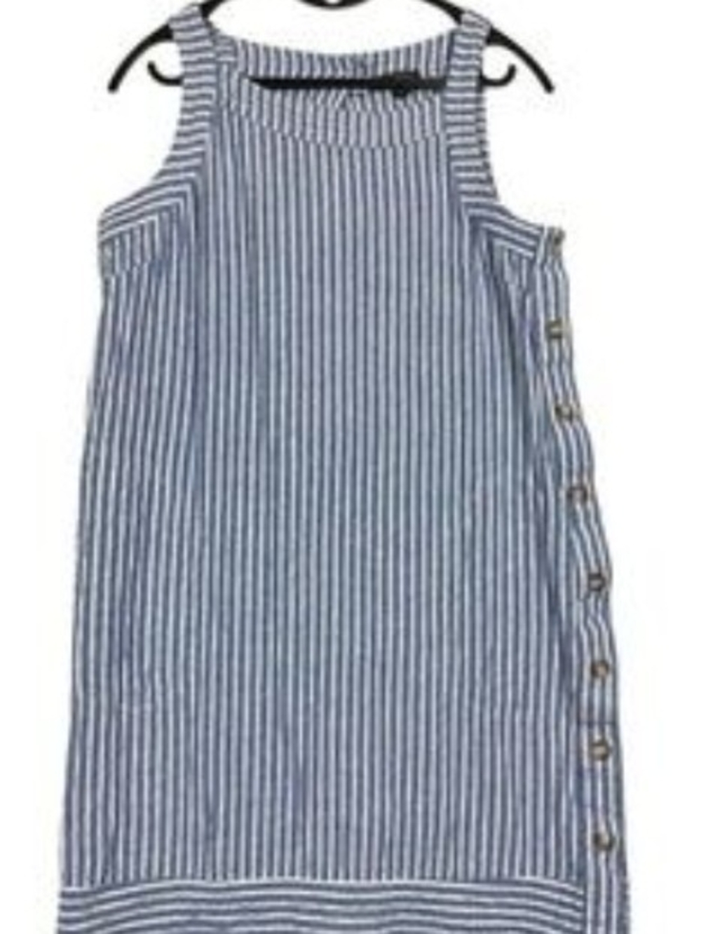 For Cynthia Blue and White Striped Sleeveless Shift Dress
